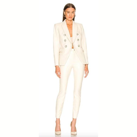 Veronica Beard Miller Dickey Faux Leather Jacket Blazer in Ecru - Size 2 - Picture 2 of 16